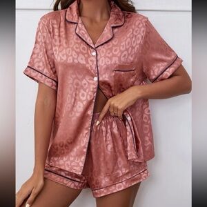Pink cheetah print satin pajamas